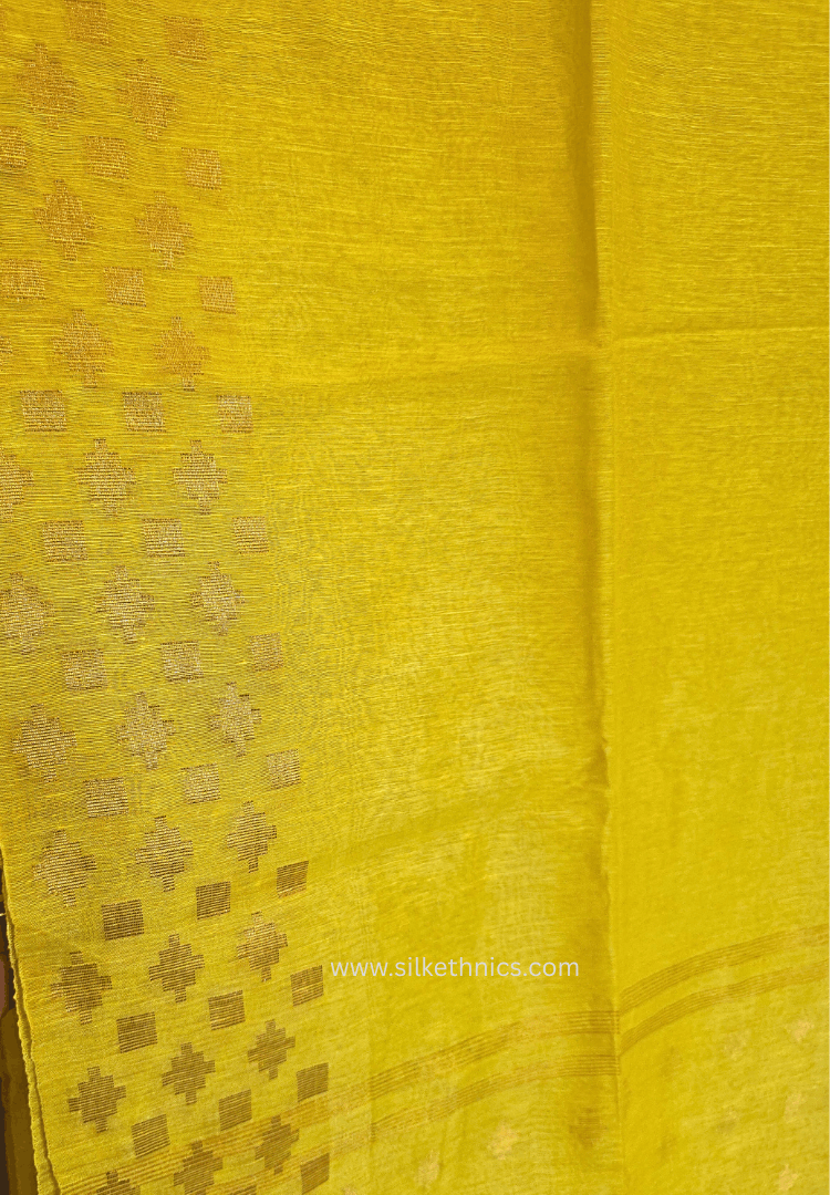 Golden Yellow Kota Linen Silk cutwork saree