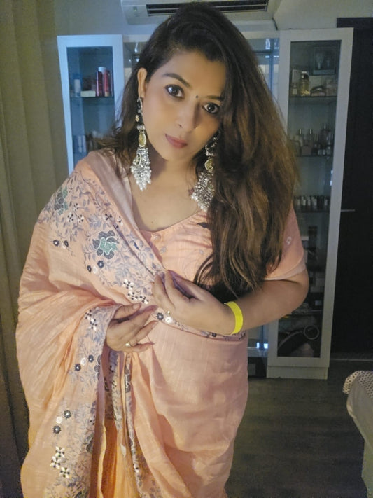 Pastel Peach Ameya Linen saree