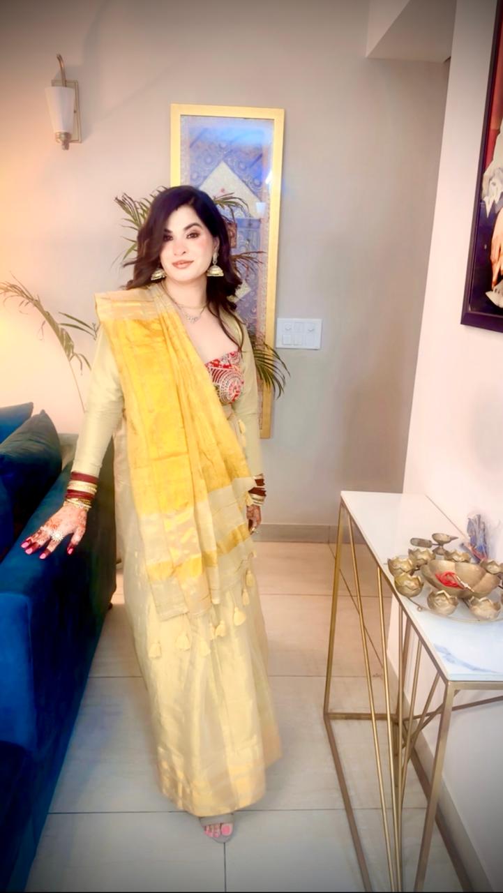 Golden grace Raga tissue saree