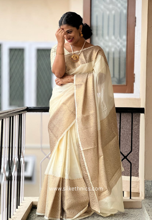Ivory Banarasi Warm Silk Zari Weaving saree