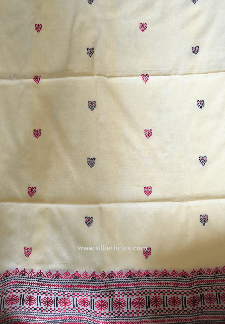 Classic Ivory and Red Assam handweaving cotton saree