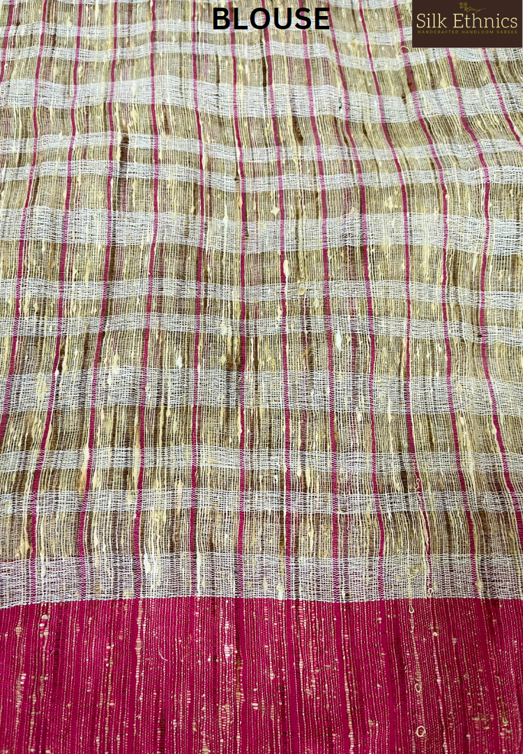 Beige and pink ketiya Gicha Handloom saree