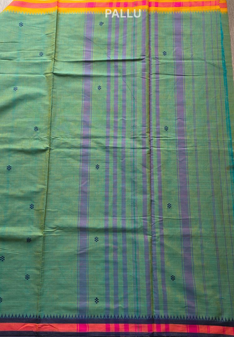Rich Emerald green Dhaniakhali handloom cotton saree