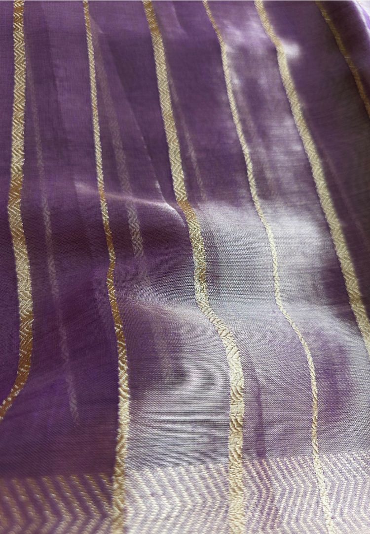Lavender tissue body with woven gold zari stripes