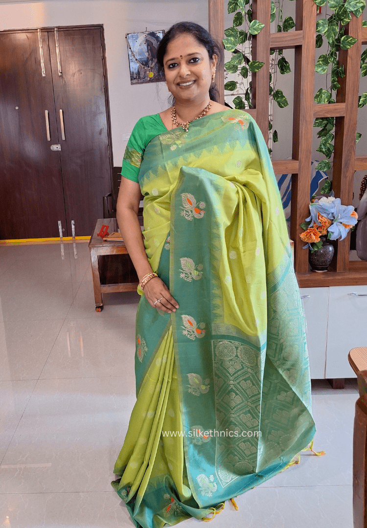 Pear green Madhuram soft silk saree