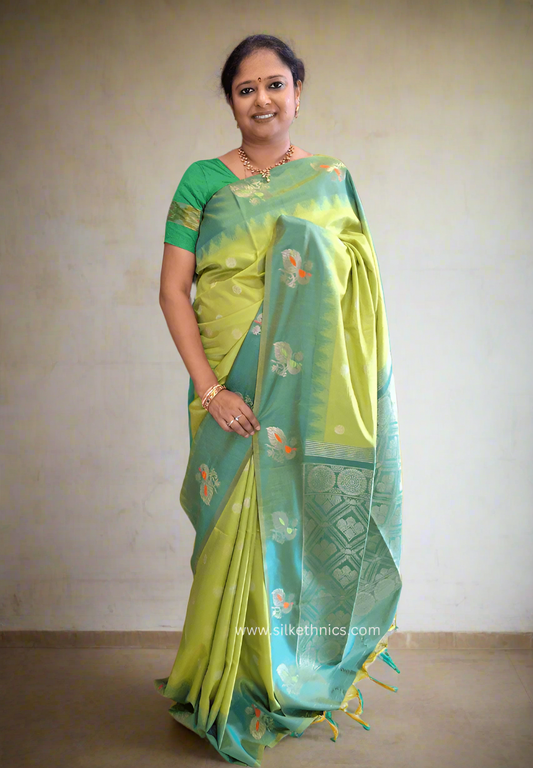 Pear green Madhuram soft silk saree