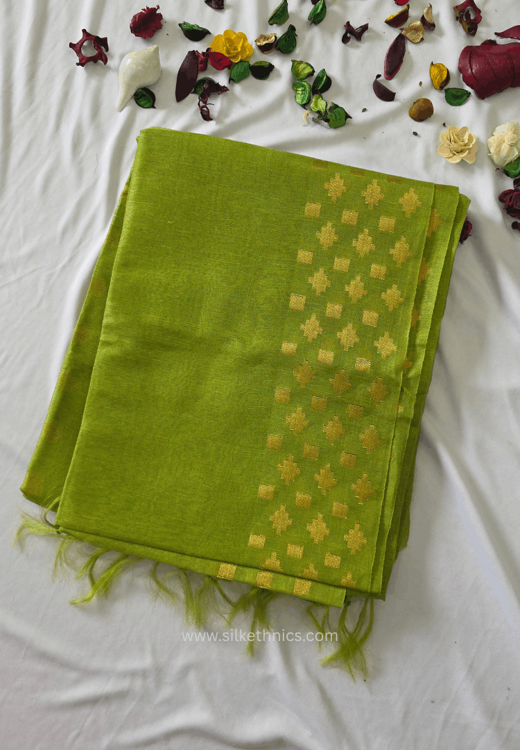 Olive green Kota Linen Silk cutwork saree