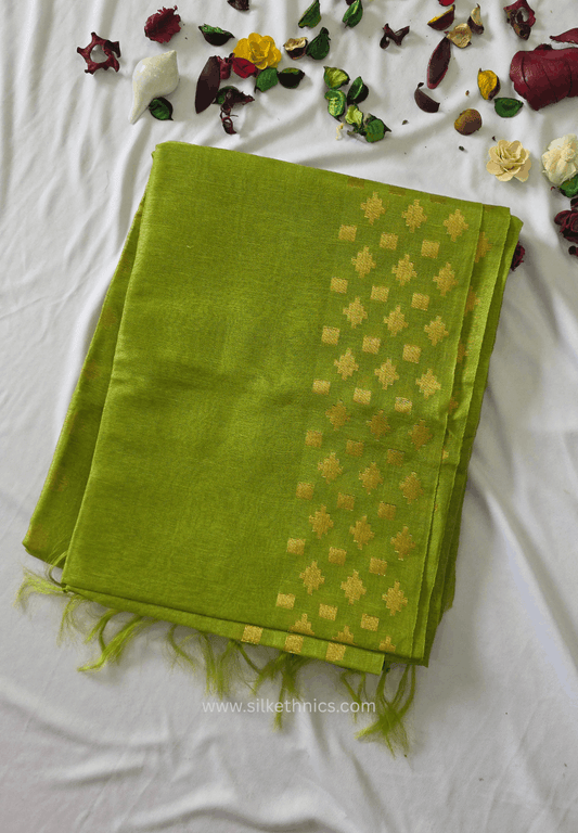Olive green Kota Linen Silk cutwork saree