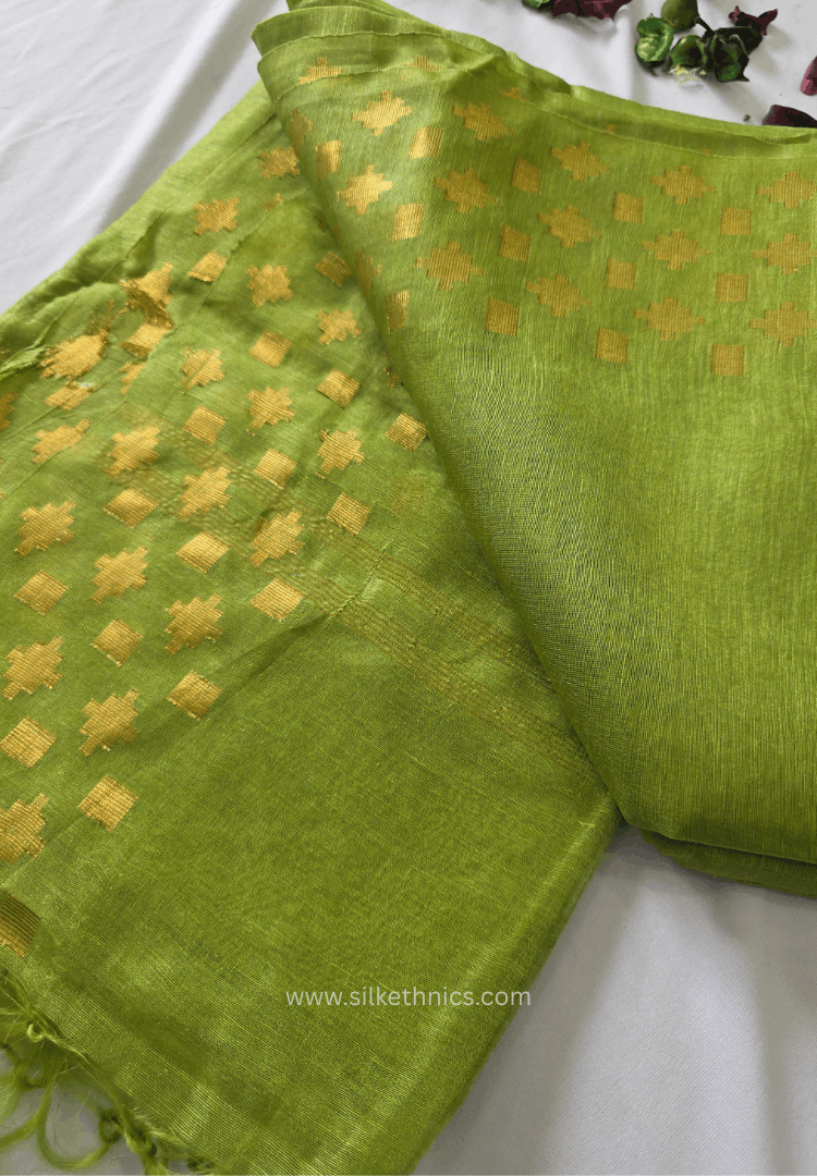 Olive green Kota Linen Silk cutwork saree