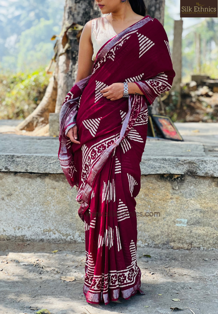 Cherry red Likhita Linen saree