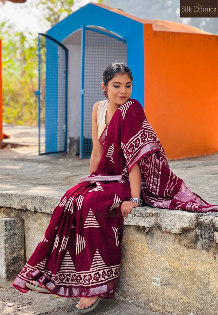 Cherry red Likhita Linen saree