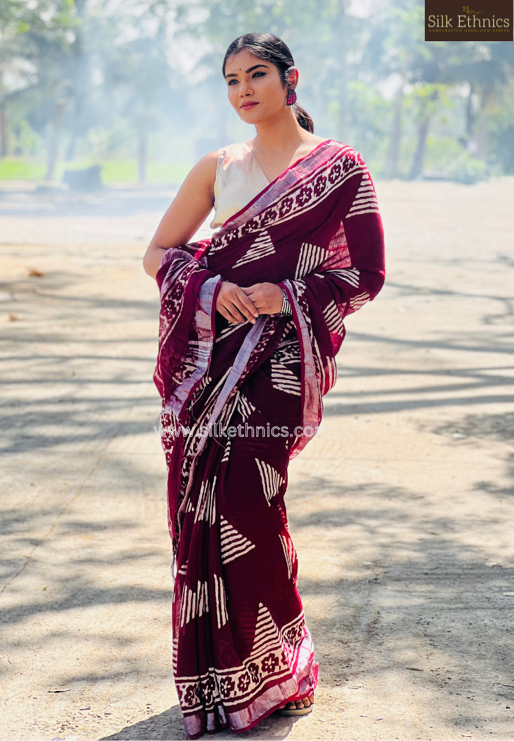 Cherry red Likhita Linen saree