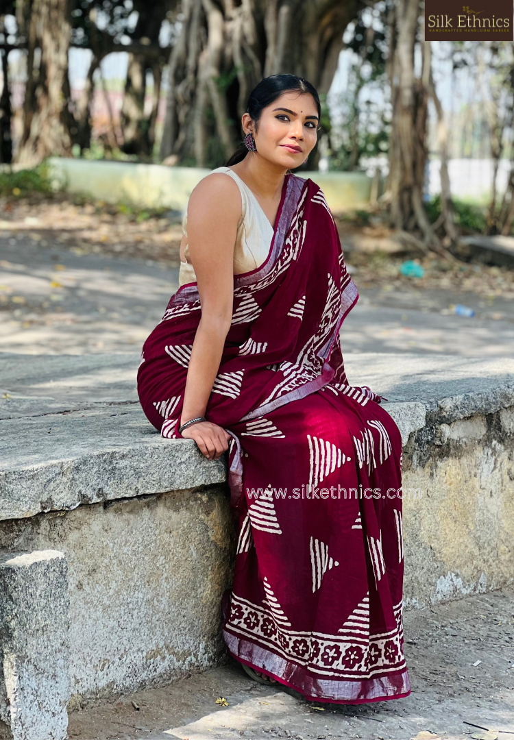 Cherry red Likhita Linen saree