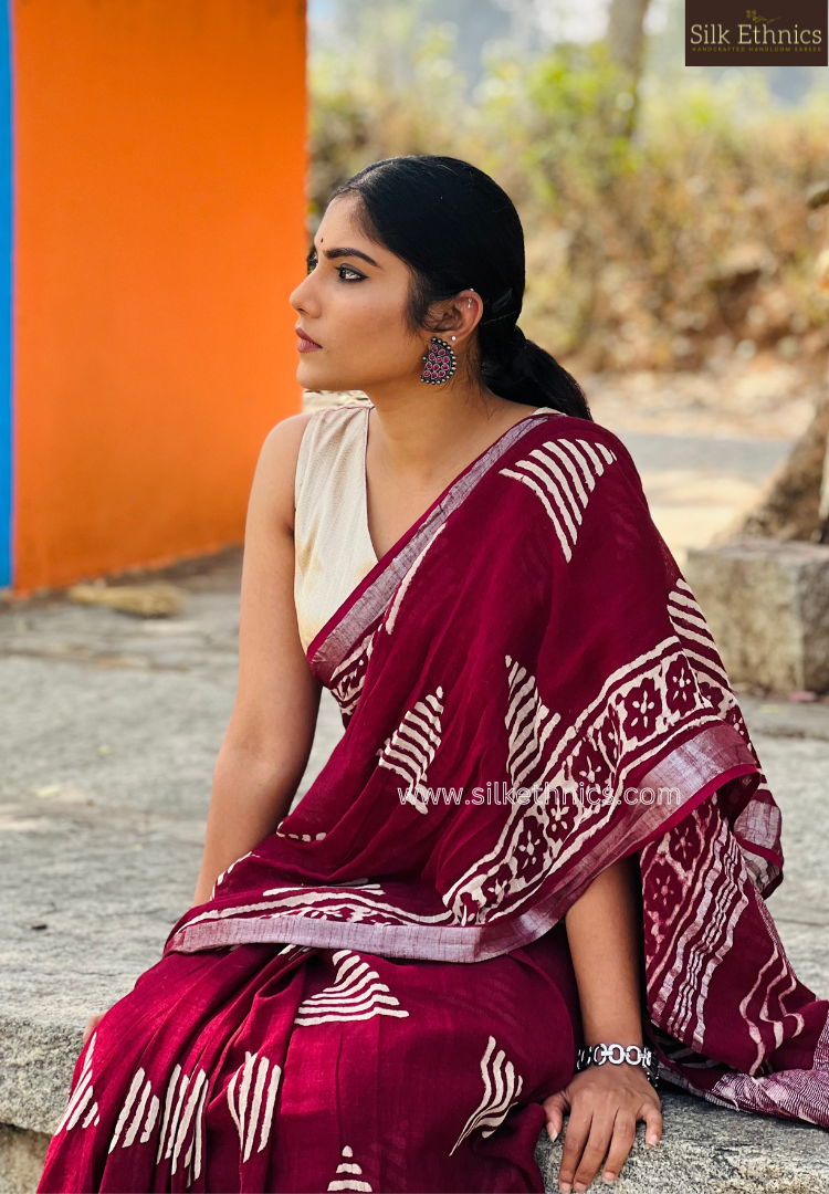 Cherry red Likhita Linen saree