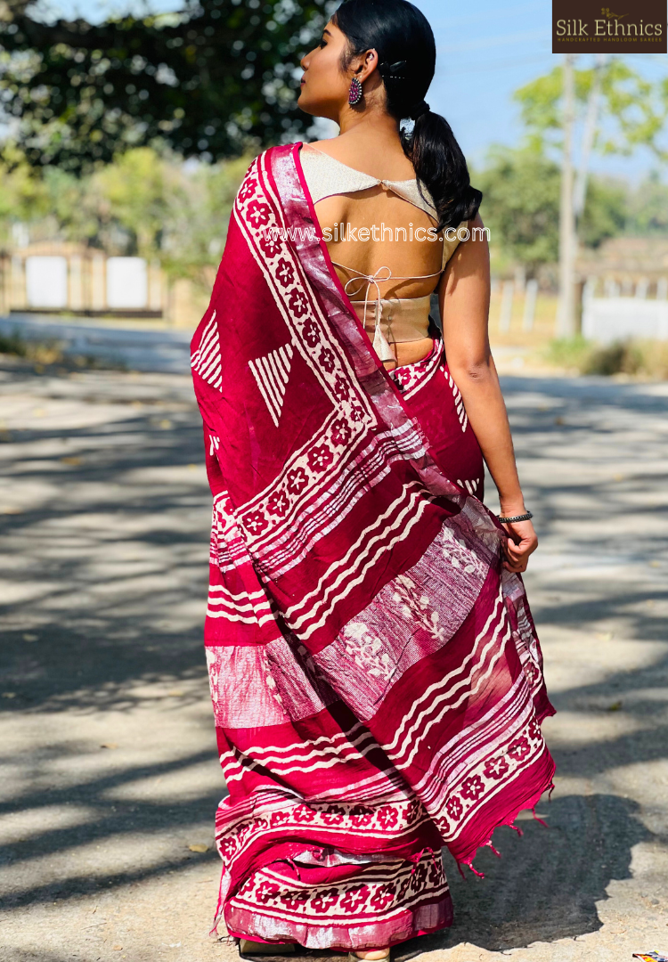 Cherry red Likhita Linen saree