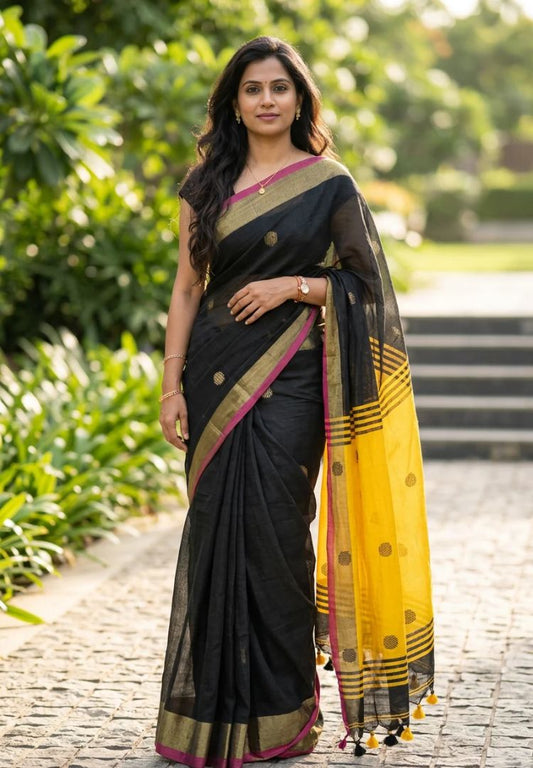 Black and gold Nayika handloom saree