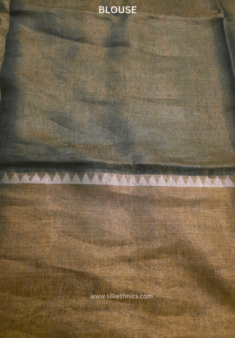 Metallic green Tissue Linen Samaira handloom Saree