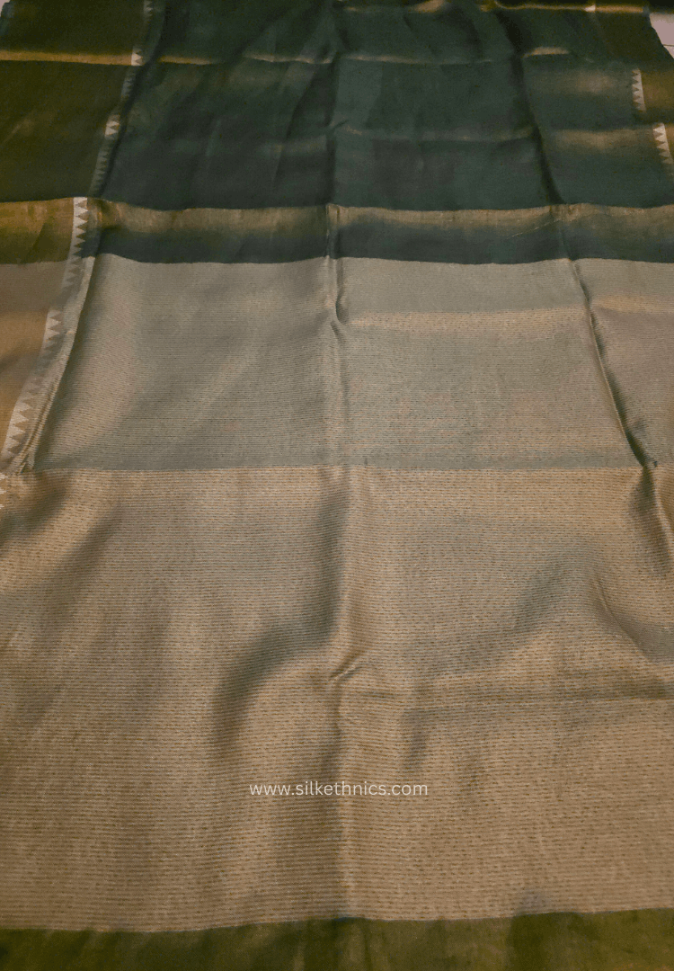 Metallic green Tissue Linen Samaira handloom Saree