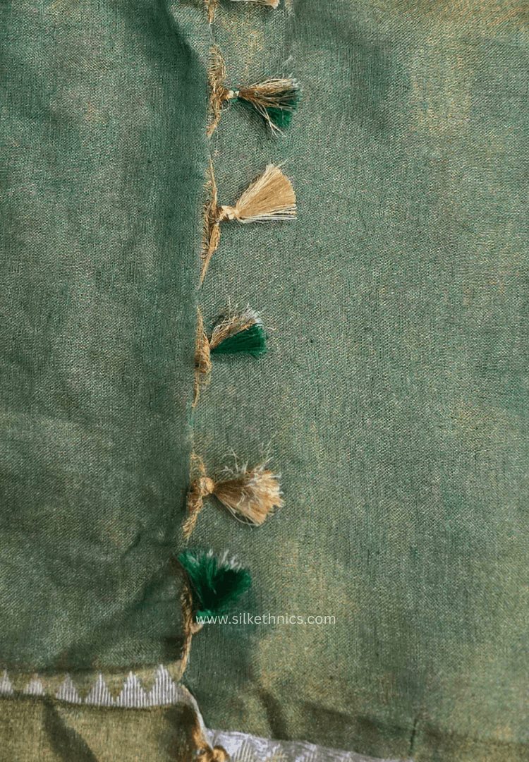 Metallic green Tissue Linen Samaira handloom Saree