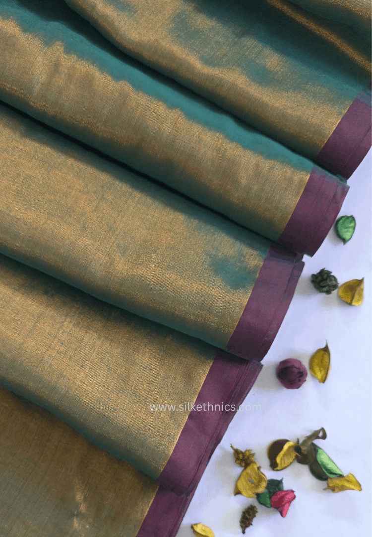 Antique Gold dualtone Raaga handloom tissue saree - Hiranya