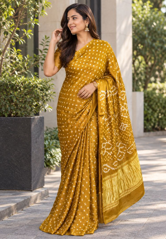 Mustard Yellow Tanvi modal silk Bandhej saree