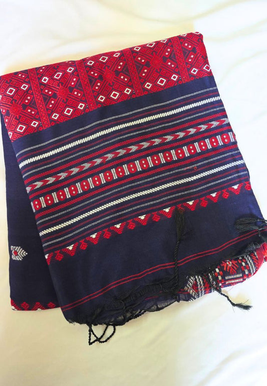 Navy blue Assam hand weaving cotton saree