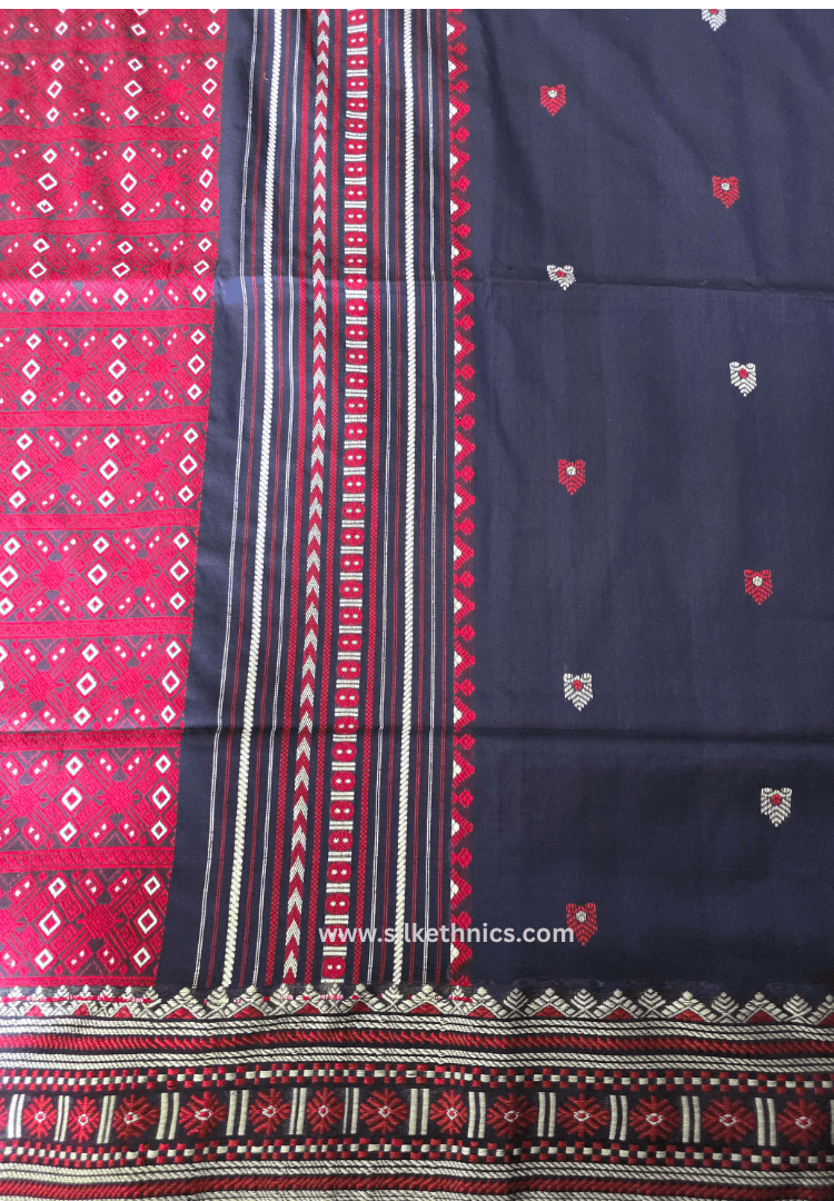 Navy blue Assam hand weaving cotton saree