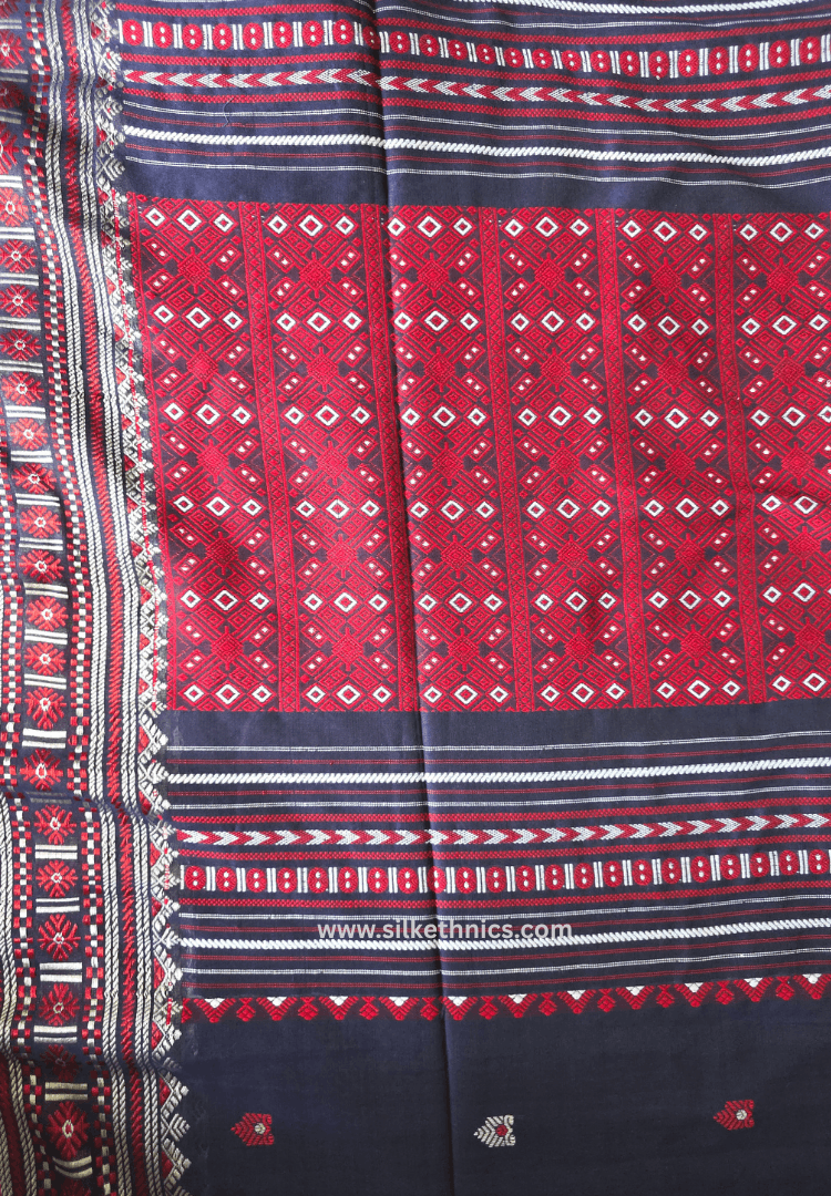 Navy blue Assam hand weaving cotton saree