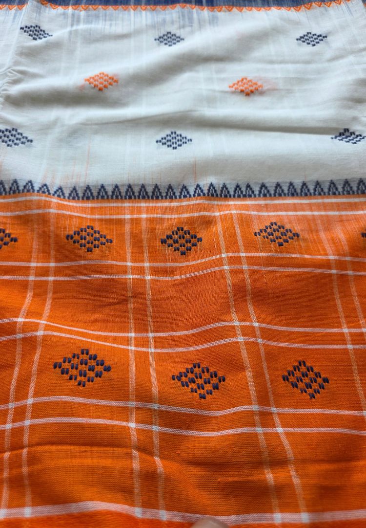 Vibrant Orange Ikkat weaving Dhaniakhali handloom cottton saree