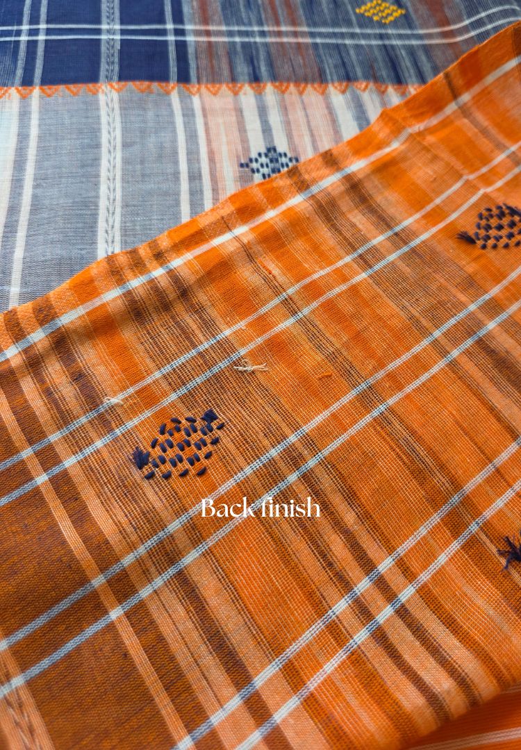 Vibrant Orange Ikkat weaving Dhaniakhali handloom cottton saree