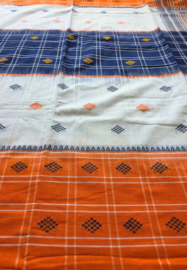Vibrant Orange Ikkat weaving Dhaniakhali handloom cottton saree