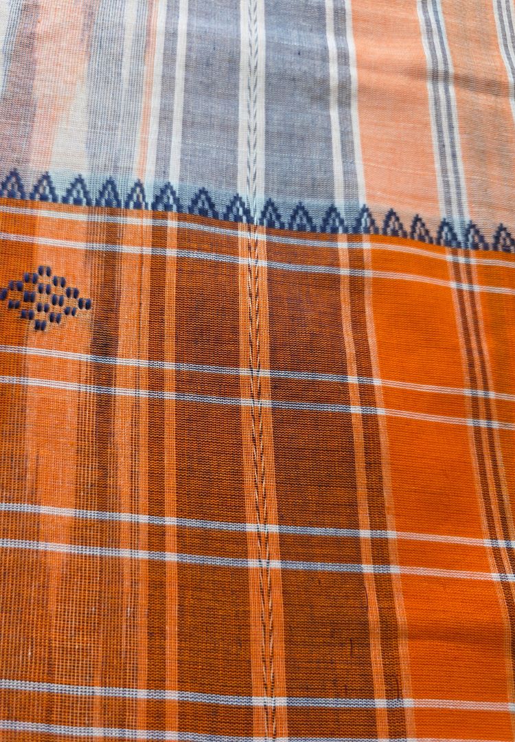 Vibrant Orange Ikkat weaving Dhaniakhali handloom cottton saree