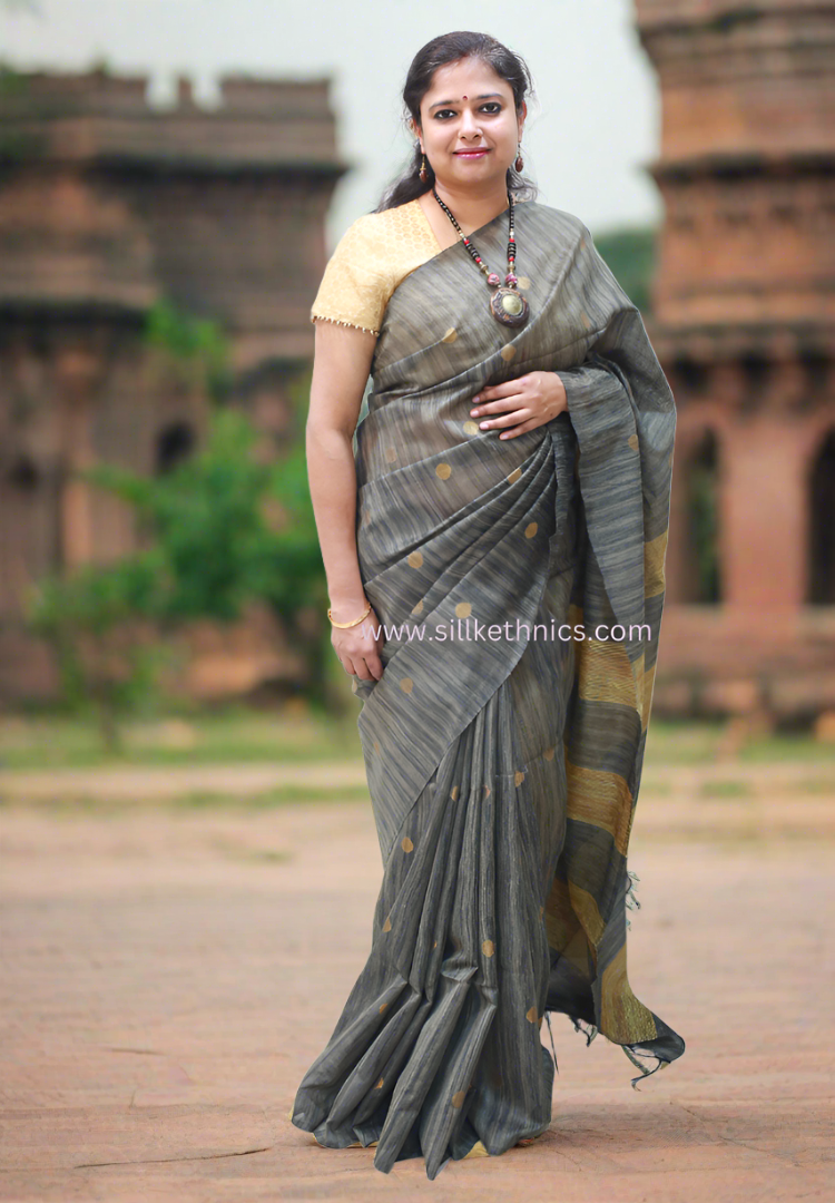 Classic Grey polka Sico saree