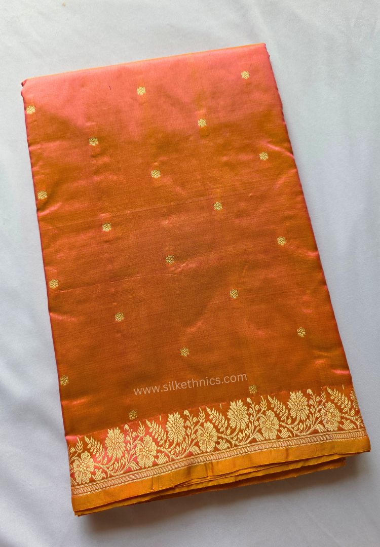 Dual tone Peach pure Banarasi Katan silk saree (Silk Mark)