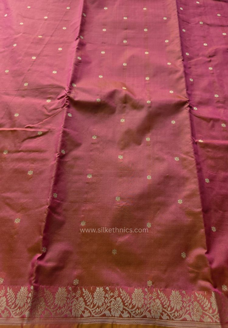 Dual tone Peach pure Banarasi Katan silk saree (Silk Mark)