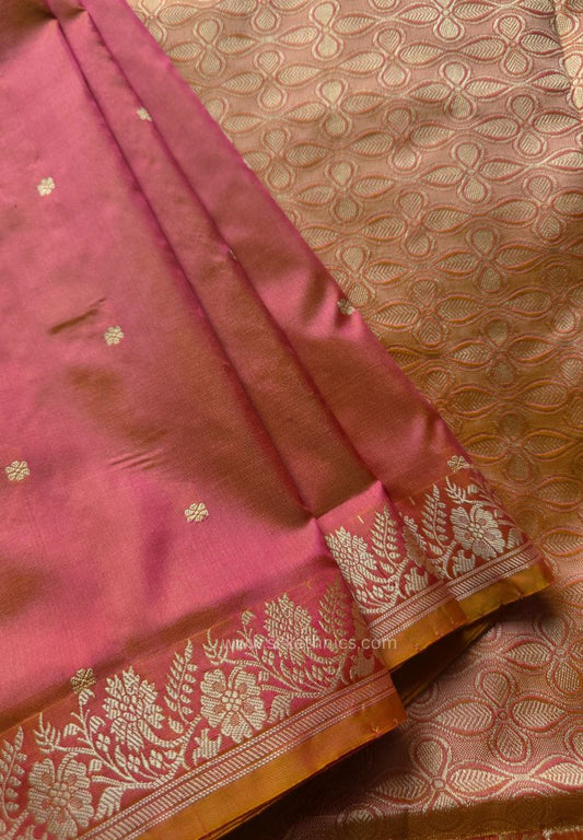 Dual tone Peach pure Banarasi Katan silk saree (Silk Mark)