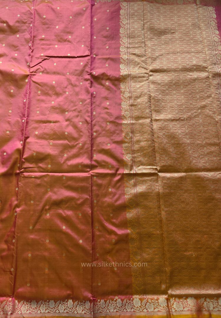 Dual tone Peach pure Banarasi Katan silk saree (Silk Mark)
