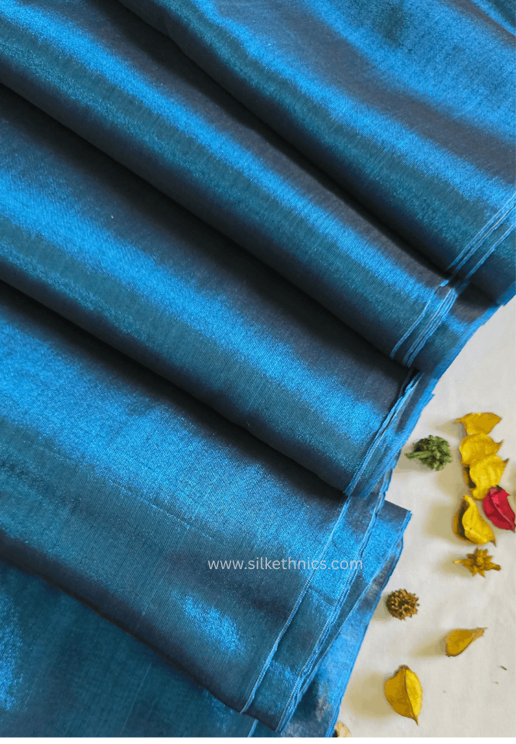 Peacock Blue Raaga handloom tissue saree - Mayura