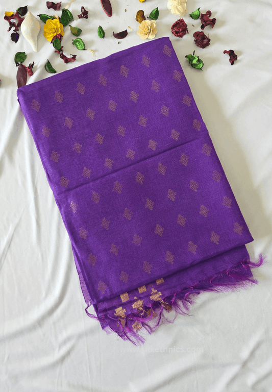 Deep Violet Kota Linen Silk cutwork saree