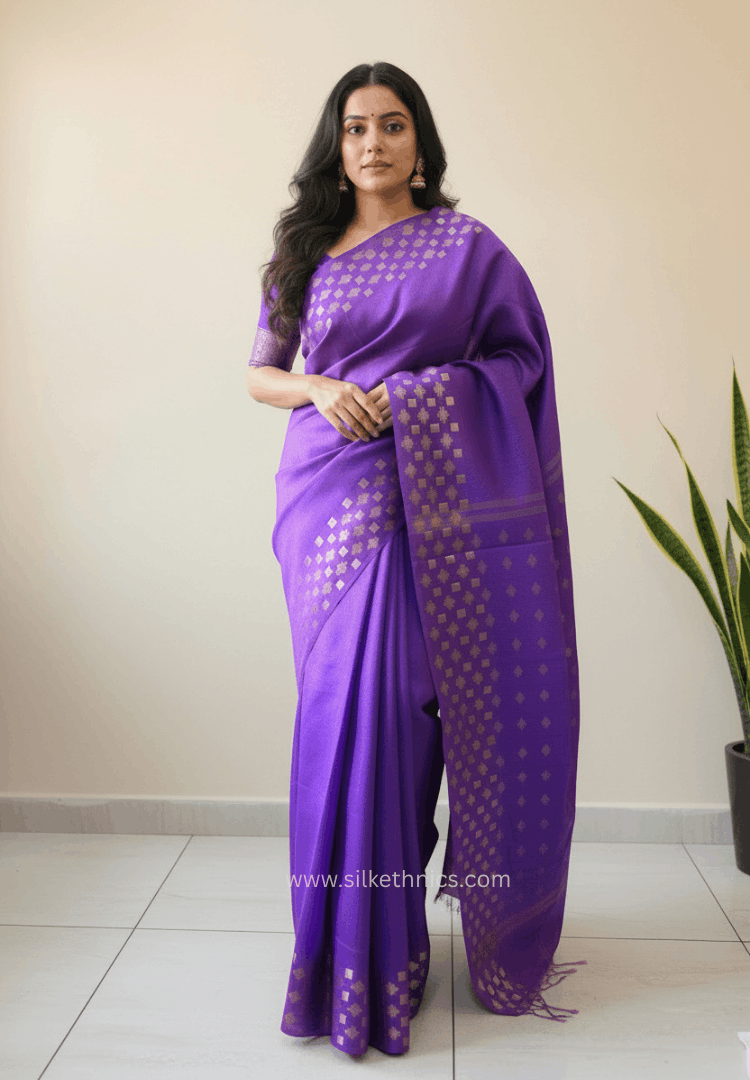 Deep Violet Kota Linen Silk cutwork saree