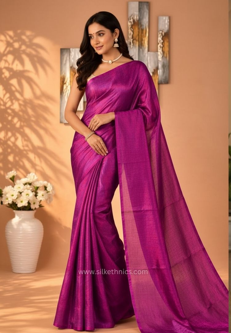 Raspberry Pink Raaga handloom tissue saree - Yashika