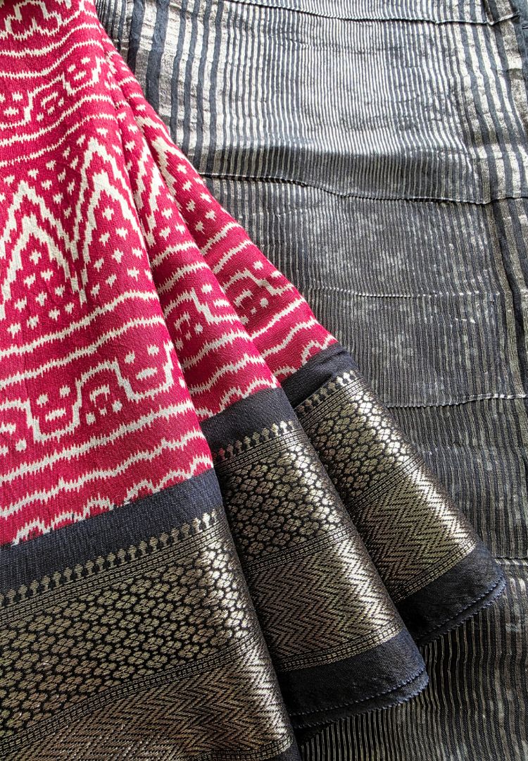 Red hand blockprinted soft modal cotton saree