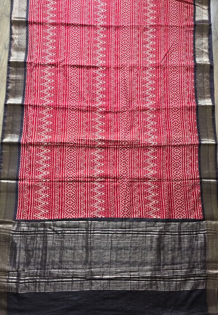 Red hand blockprinted soft modal cotton saree