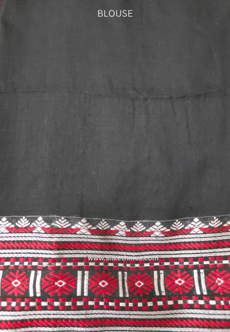 Majestic Black and Red Assam handweaving cotton saree