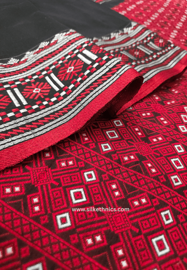 Majestic Black and Red Assam handweaving cotton saree