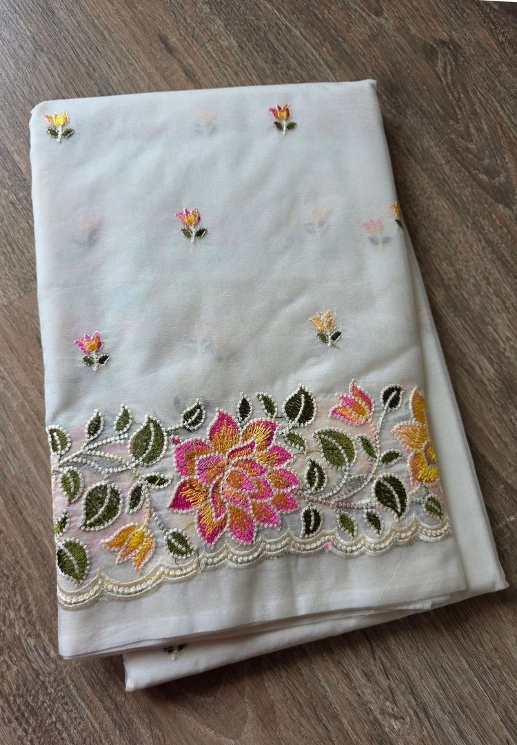 Rich Ivory Banarasi Organza embroidered saree