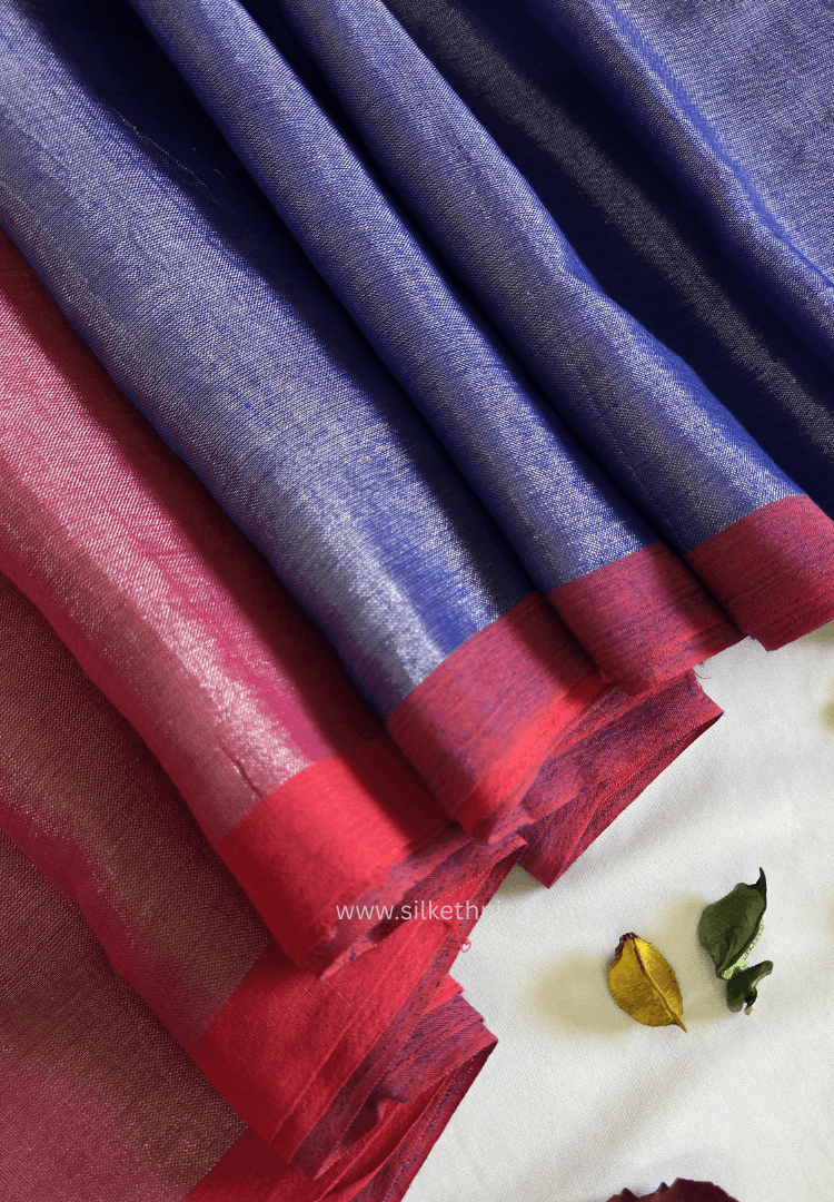 Royal Blue and Pink Raaga handloom tissue saree - Induneela