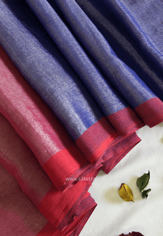 Royal Blue and Pink Raaga handloom tissue saree - Induneela