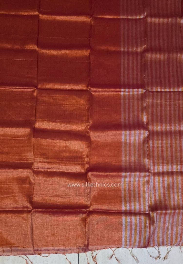 Rust orange Raaga handloom tissue saree - Vamika