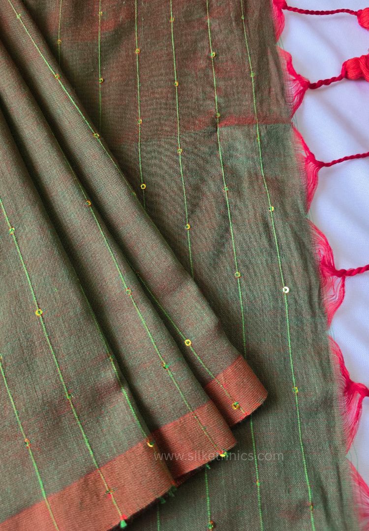 Sage Green pure handloom mulcotton Ruhani saree